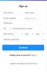 yahoo sign up for new account