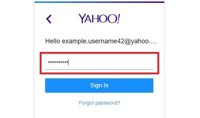 Yahoo Mail login screen