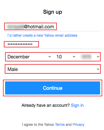 create yahoo email account